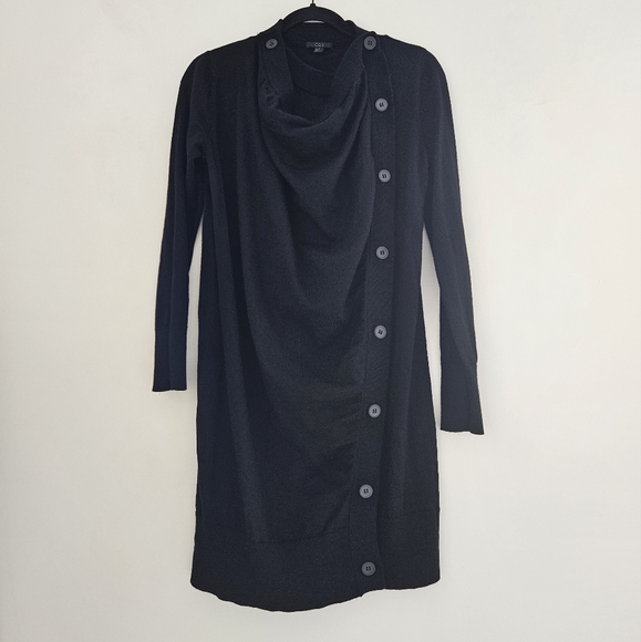 COS Black Merino Wool Draped Button Long Sleeve Dress - Picture 14 of 15